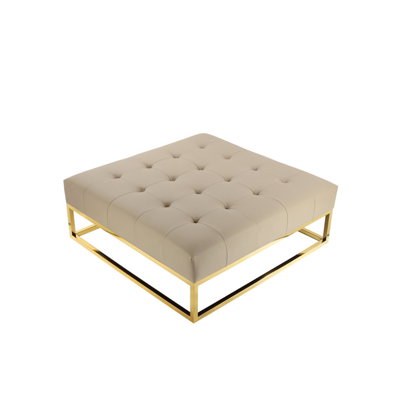 Lusso Upholstered Ottoman, Gold, Sand Faux Leather