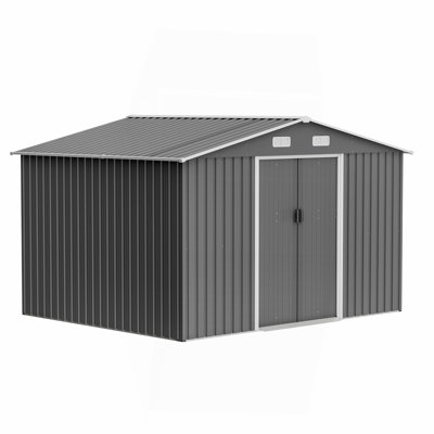 10X8 FT Outdoor Storage Shed, Lockable Doors, Tool Shed For Garden, Patio, Backyard, Lawn, Grey