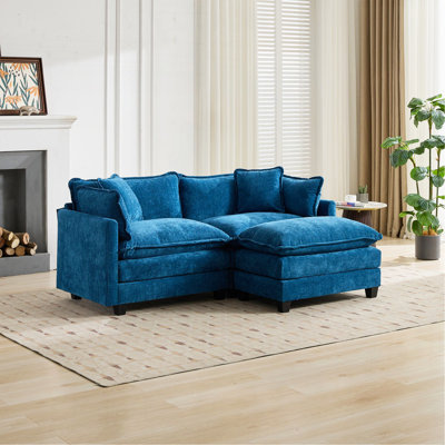 Cloud Sofa Loveseat (Ottoman Is Not Included), Modern Sectional Couch, For Living Room Bedroom And Apartment, Comfy Double Layer Upholstered Seat Cushion, Breathable Chenille Fabric, Blue.Sw5012Bl