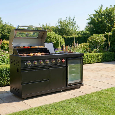 46 In. 4 Burner 72,000 Btu Stainless Steel Gas Outdoor Kitchen Grill With Wine Cooler And Rotisserie