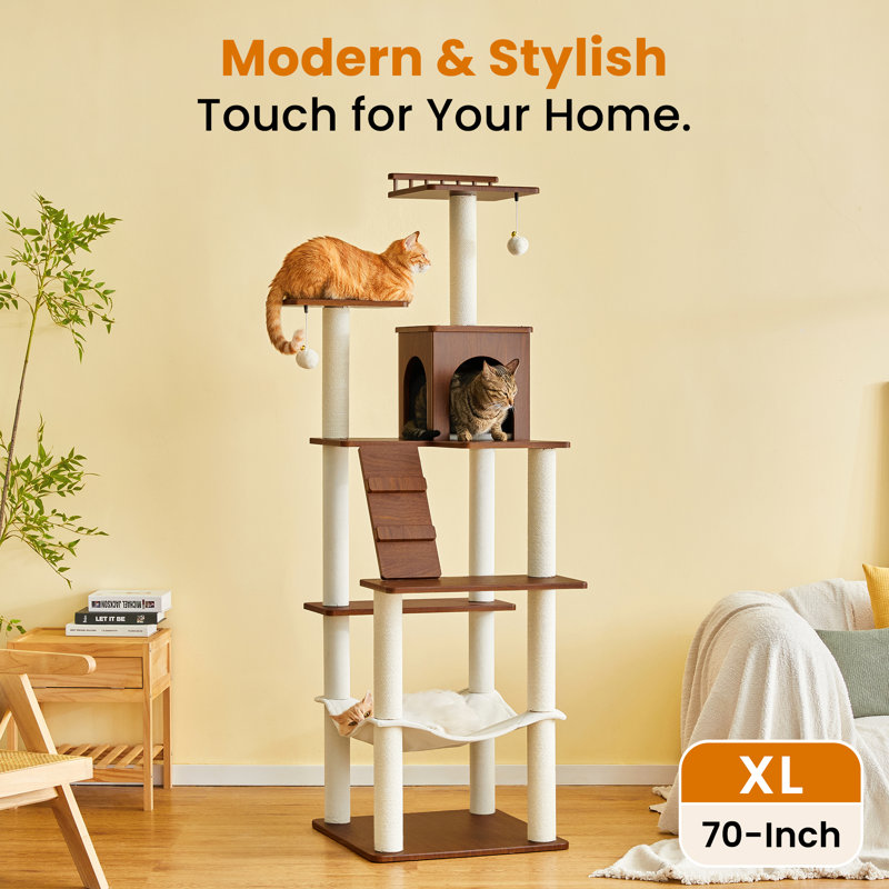 Tour pour chat 70 po, Noyer brun, H 70 po x l 21,2 po x P 21,2 po
