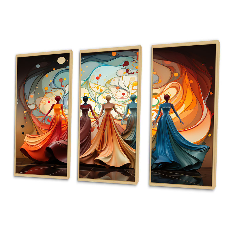 «Blue and Orange Ballet Women Grace - Ballet», art mural, Cadre flottant brun, H 32 po x l 48 po x P 1 po