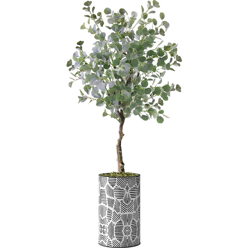 Arbre artificiel dans un pot de fleurs moderne, faux arbre en soie d'eucalyptus (décoration en pot et arbre)
