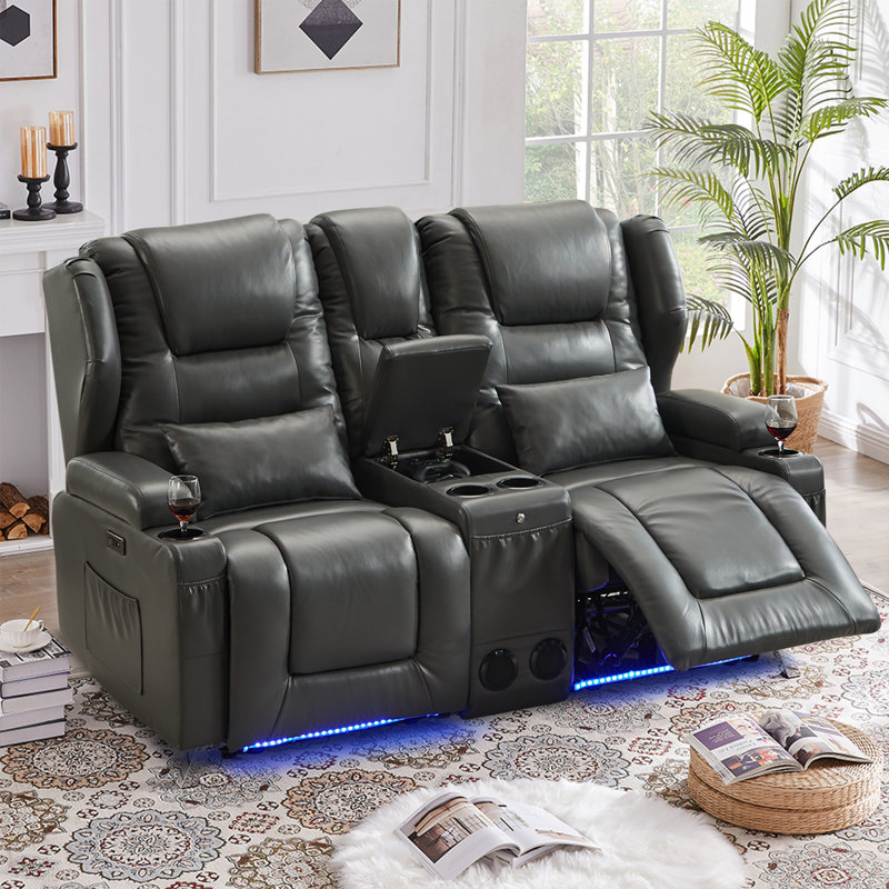 Causeuse inclinable électrique avec console, rangement, charge USB, éclairage et porte-gobelets