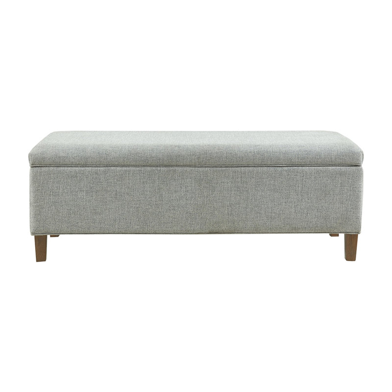 Banc de chambre rembourré Modern Blue - pieds en bois massif, rangement à fermeture en douceur