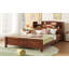 Full Pine Wood Bed With Bookcase Headboard ,LED Motion Sensor Light, Bed Guardrails,Walnut