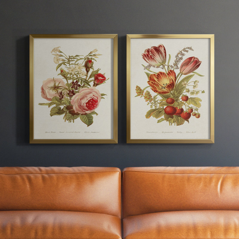 Antique Floral Bouquet III - Toile avec cadre de qualité supérieure - Prêt à être accroché