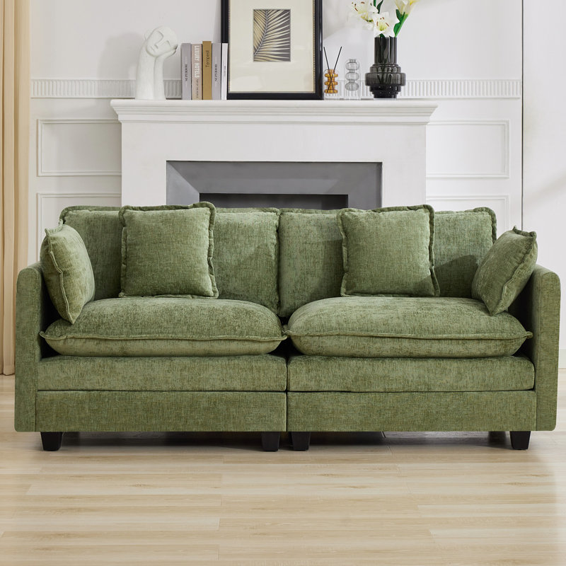 Canapé modulaire en tissu d'ameublement Chenille, 2 places, Vert