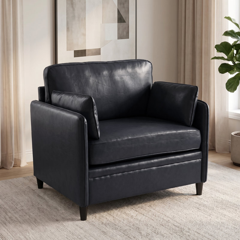 Fauteuil rembourré en similicuir de 34,5 po de largeur, fauteuil simple rembourré moderne, Noir