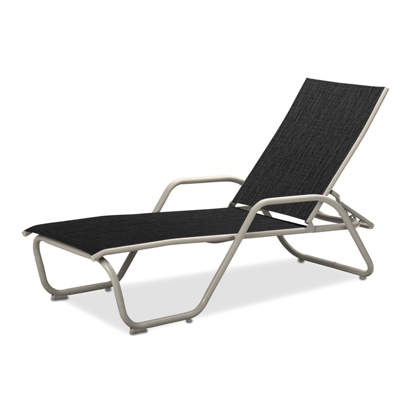 Outdoor Rust-Resistant Metal Chaise Lounge, Textured Warm Gray, Augustine Shadow