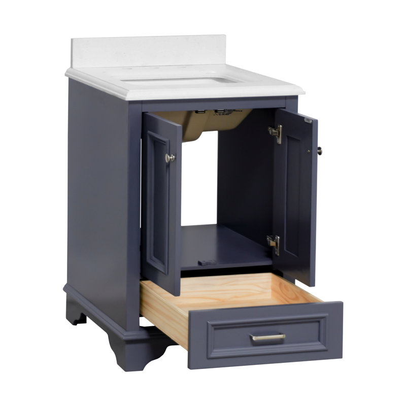 Loughlam 24'' Single Bathroom Vanity with Top, Marine Gray, Quartz