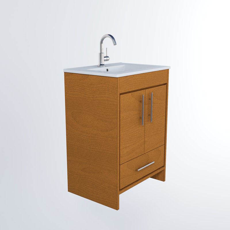 Sallisaw 24'' Single Bathroom Vanity with Ceramic Top, Honey Maple
