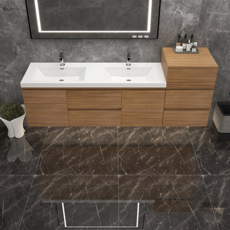 Moreno Bailey 78.5'' Double Bathroom Vanity with Acrylic Top, Rose Wood