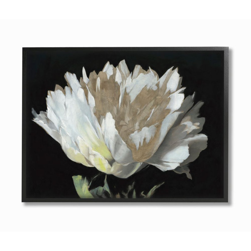 « fleur fleuri doré blanc », reproduction d’art, Cadre noir, H 11 po x l 14 po x P 1,5 po