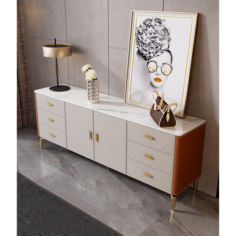 94.49" White+Orange Rectangular Solid Wood TV Stands, 78.74"