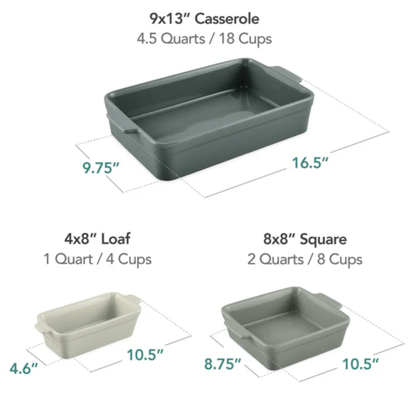 3PC Casserole Cookware Set, French Gray