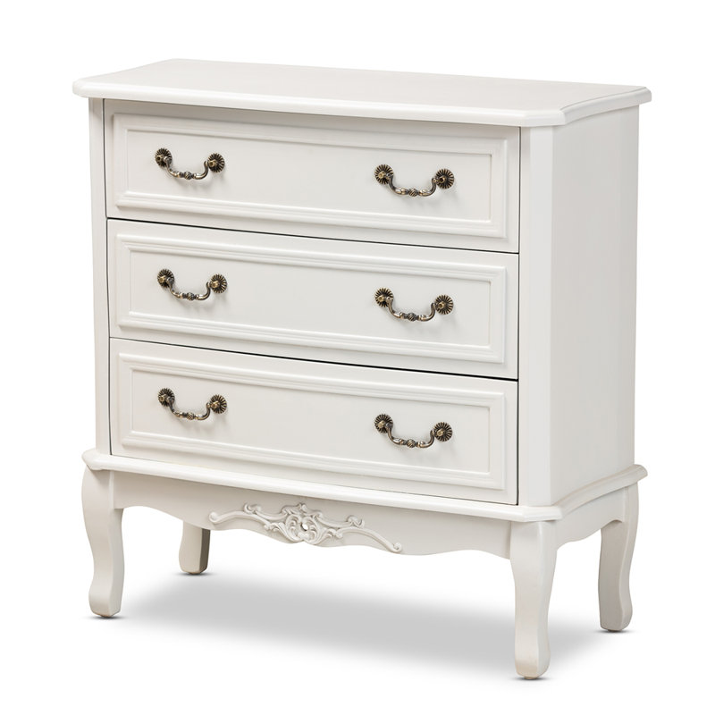 Commode d'appoint à finition blanche Vahit avec 3 tiroirs, H 31,35 po x l 31,35 po x P 13,63 po
