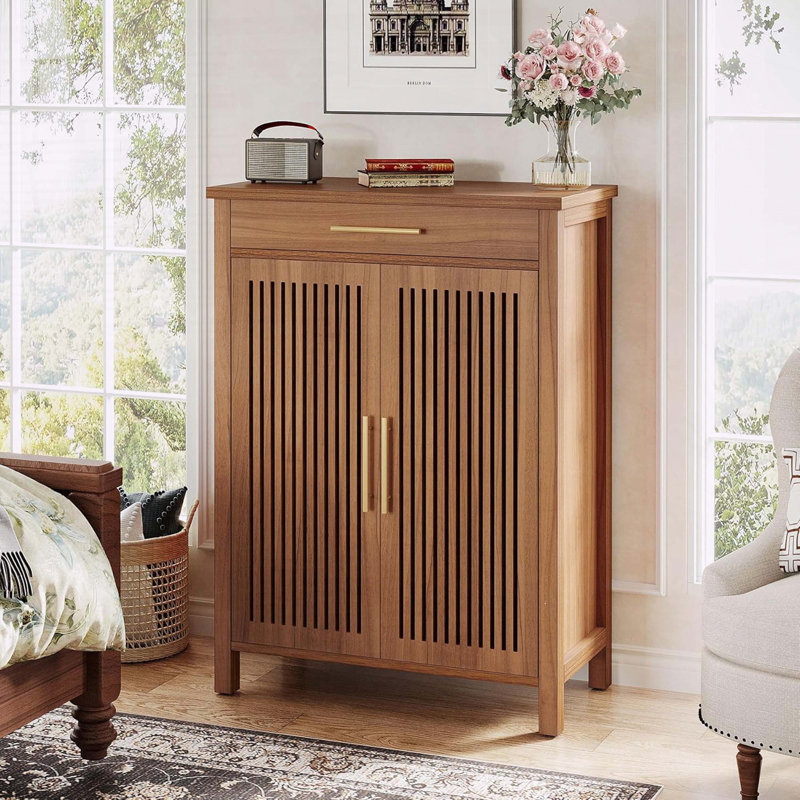 Armoire de rangement à chaussures à 5 niveaux avec portes à persiennes et tiroir