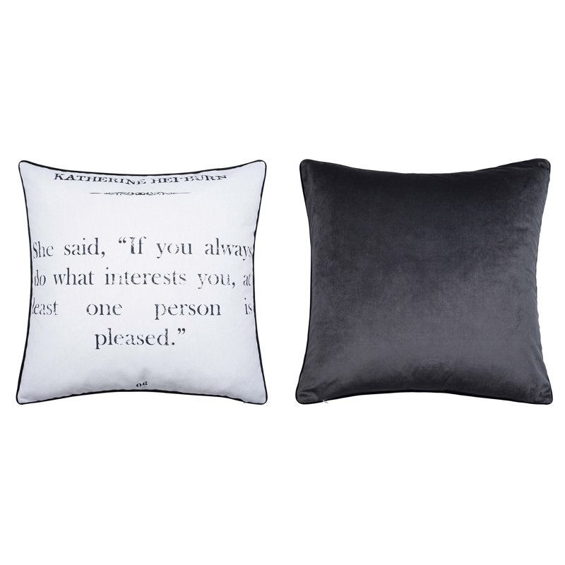 Gray Velvet Double Sided Quote Pillow with Linen Front