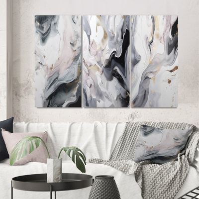 «White and Grey Ripples Of Stone», 3 pièces sur toile