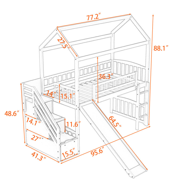 Oehler Kids Twin Loft Bed, Gray
