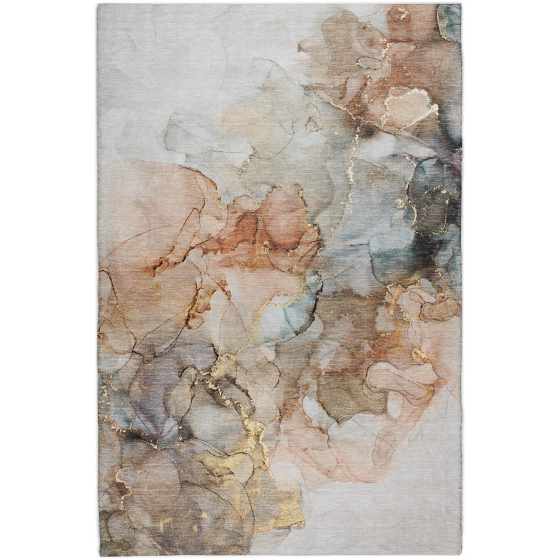 Premium Machine Washable Dream Shag ADS520 Watercolors Rug, 3' x 5', Beige