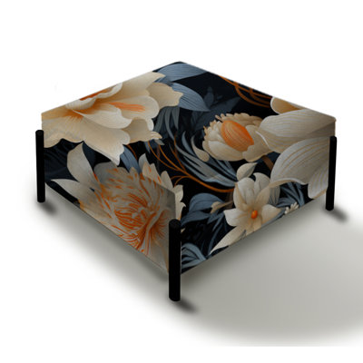 Modern Fusion Beige And Grey Floral Pattern - Floral Large Square Ottoman