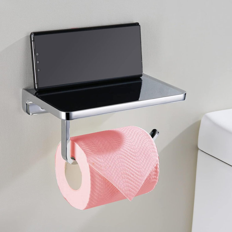 Porte-papier hygiénique de qualité supérieure avec tablette de rangement, crochet à rouleau réglable, installation facile pour la salle de bain, la cuisine et la salle de bain