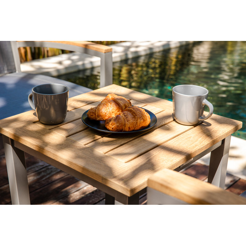 Soho 20" Teak Aluminum Outdoor Tall Square Side Table, Silver