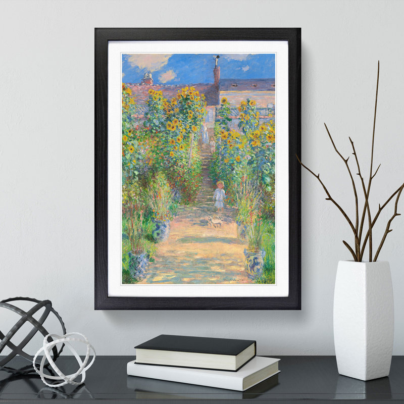 Garden at Vetheuil by Claude Monet - Picture Frame Painting, 48cm H x 36cm W x 2cm D, Black Framed