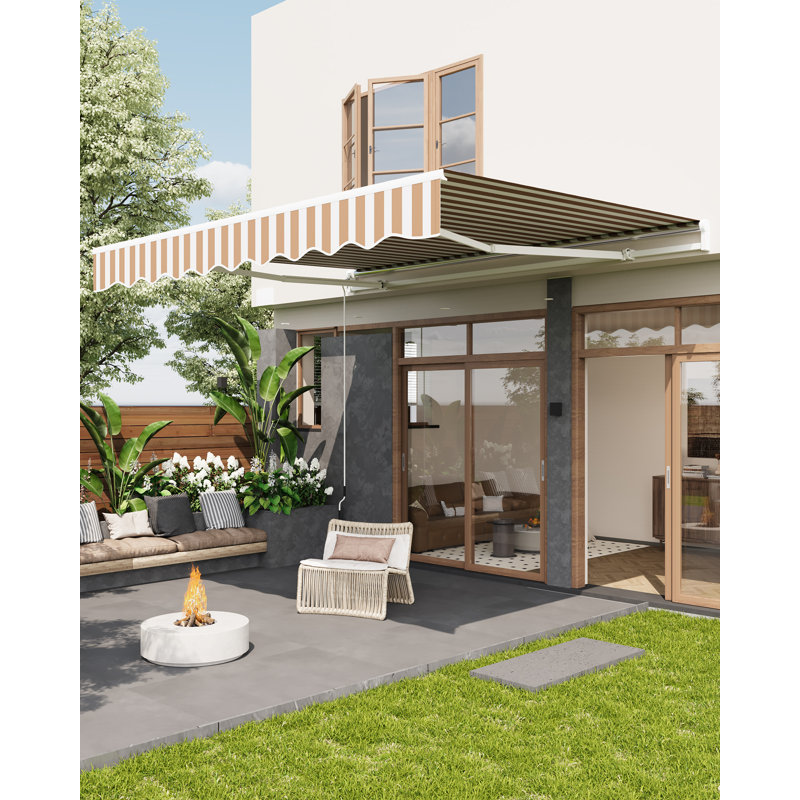13x10ft Hand-Crank Retractable Awning, PA-Coated Waterproof Outdoor Canopy, Rust-Proof Aluminum Frame, 40-100° Adjustable Angle, for Patio, Balcony, Cafe, RV, Yellow
