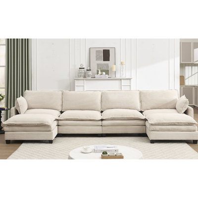 Velvet 4 Large U-shaped With 2 - Comfy Couch Deep Seat For Living Room, Wood And Iron Construction, Lumbar Pillows 6 & Included