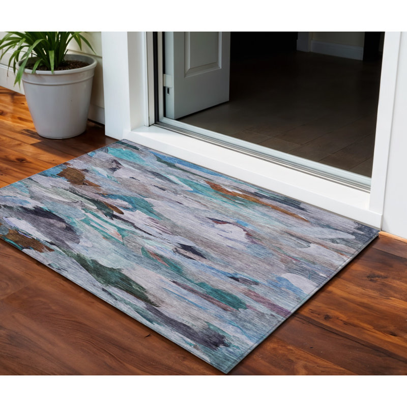 Tapis d'extérieur lavable abstrait bleu 3 pi x 5 pi