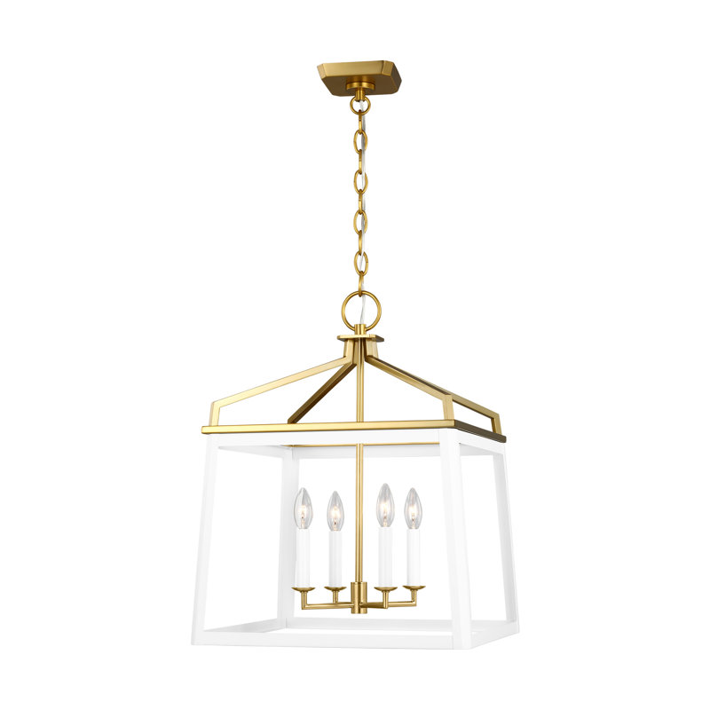 4 - Light Dimmable Lantern Geometric Chandelier, Matte White, 23.5" H x 18" W x 18" D