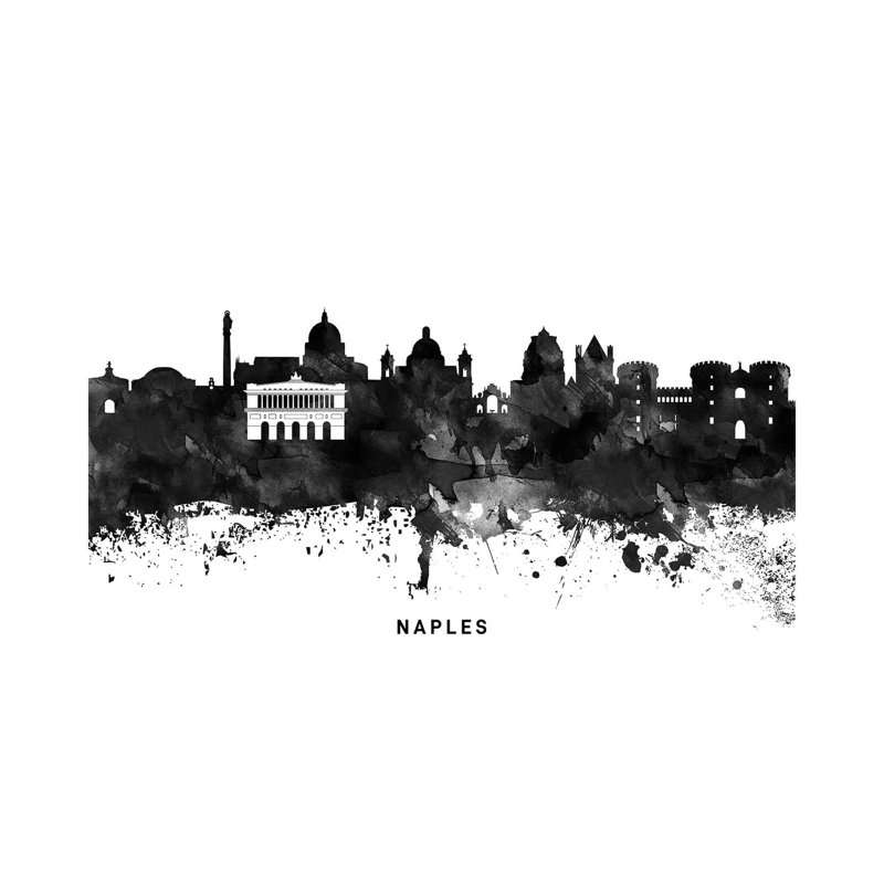Naples Skyline Black & White - Wrapped Canvas Print, 30.48 cm H x 45.72 cm W