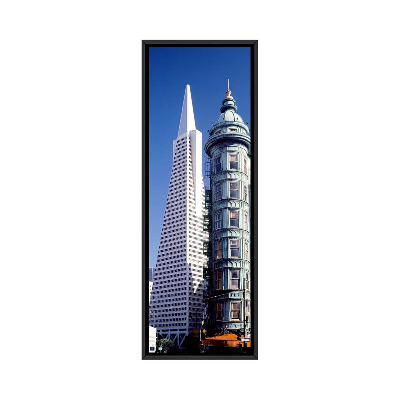 « columbus tour, san francisco, californie », reproduction de photo sur toile, H 36 po x l 12 po x P 1,5 po, Cadre noir