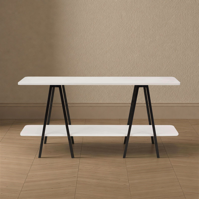 Console contemporaine contemporaine 47 po avec 2 tablettes Celine, Blanc