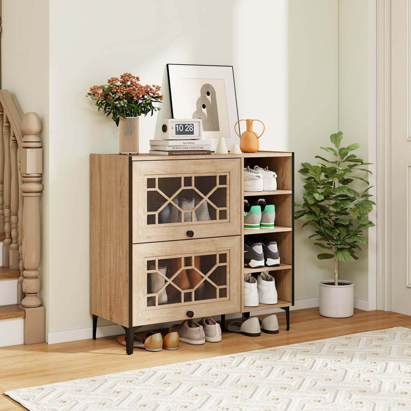 Shoe Storage Cabinet With Flip Doors Adjustable And Removable Shelves For Entryway