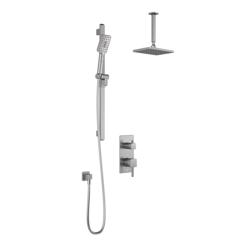 Système de douche TD2 Aquatonik SquareOne avec tête de pluie plafond et douchette sur rail - nickel pur