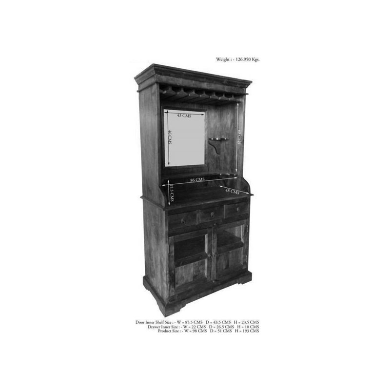 Oxford 97cm Solid Wood Bar Cabinet