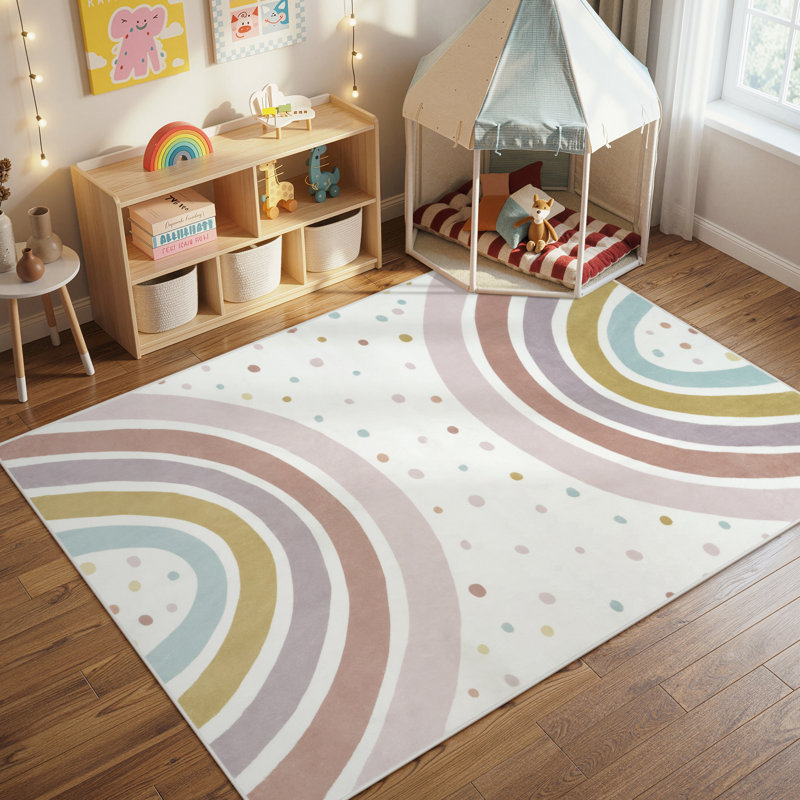Machine Washable Rainbow 5X7 Kids Rugs - Non-Slip Nursery & Bedroom Floor Mat, Colorful Playroom Decor, Rectangle 5' x 7'