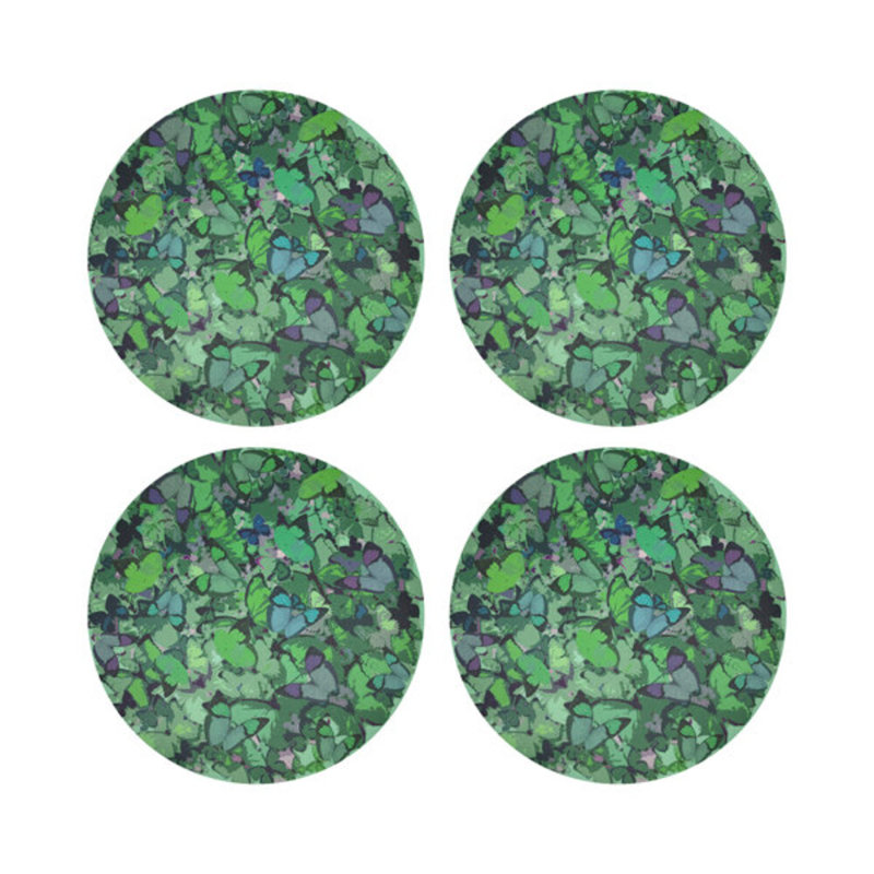 Mariposa Pop Vegan Leather Round Coasters, Green