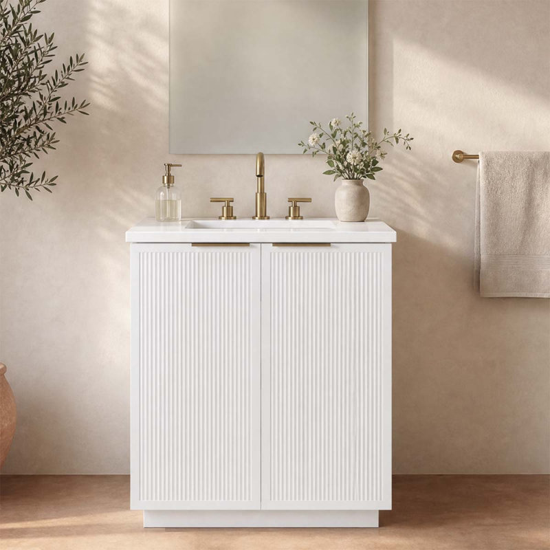 Meuble-lavabo simple 30 po Aderyn, Blanc / bronze brossé