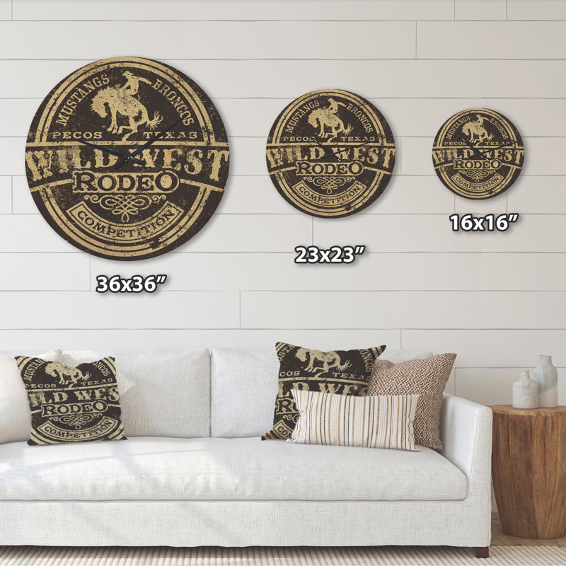Wild West Rodeo - Horloge murale moderne en bois, Grand