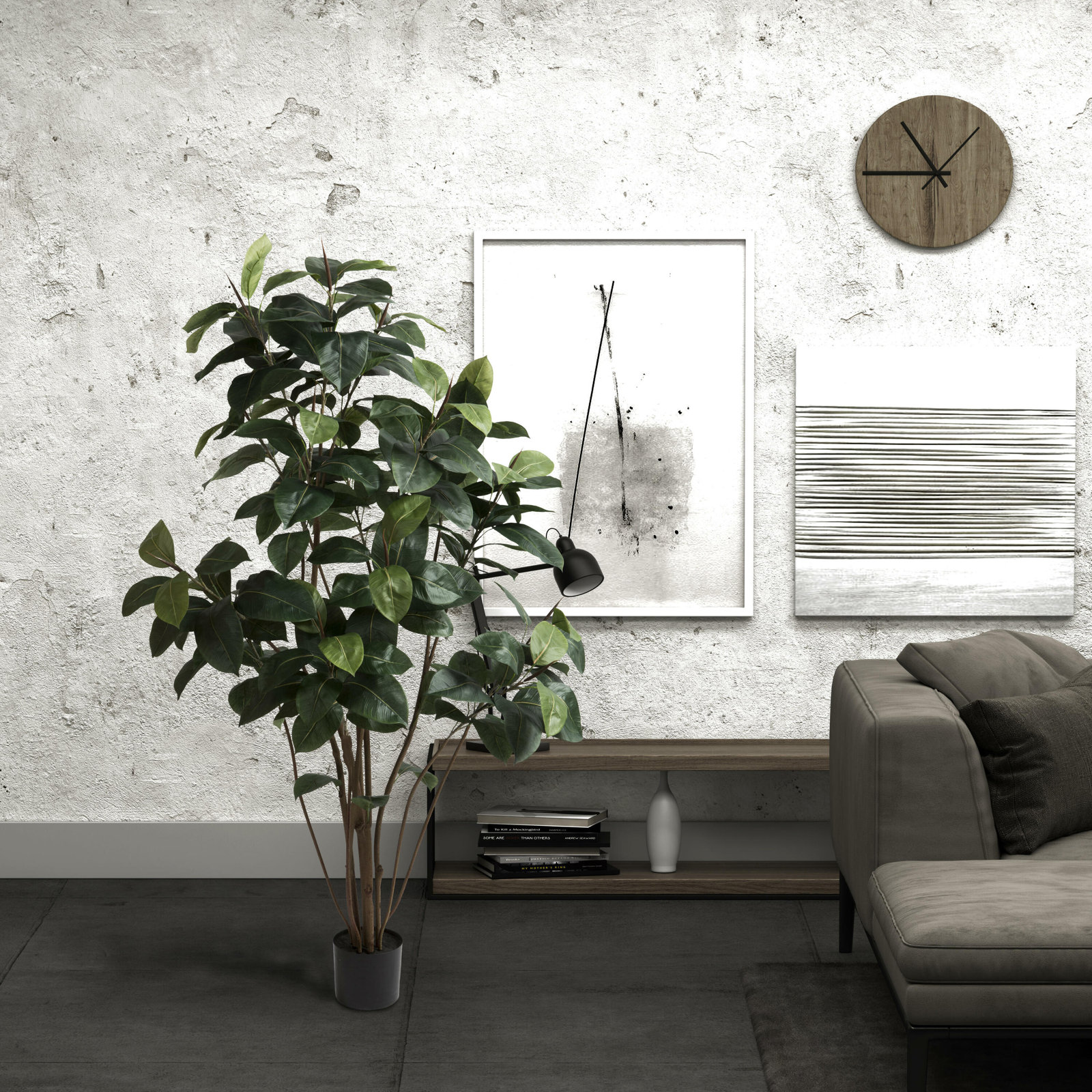 Solerno Rubber Tree with Base, 72" H x 40" W x 40" D