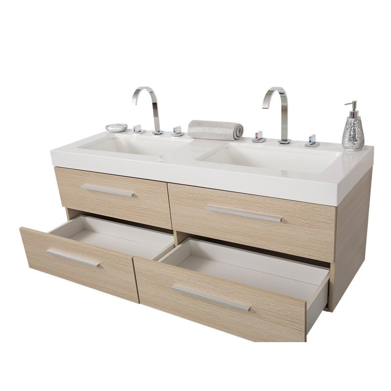 1400mm Wall Mounted Double Sink Vanity Unit, Beige