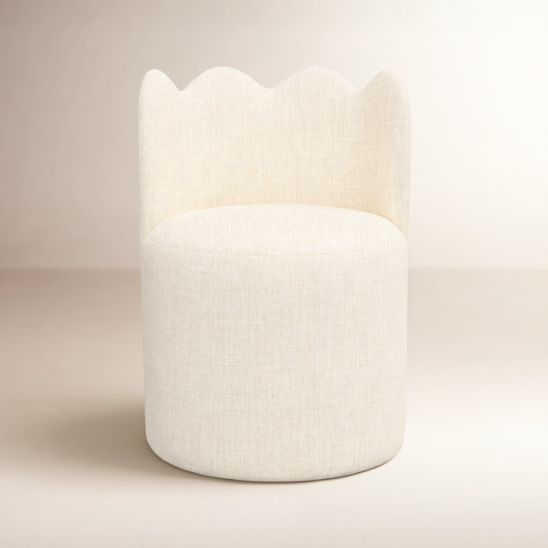 Chaise de salle à manger à dossier ondulé Dahlia, Lin classique talc