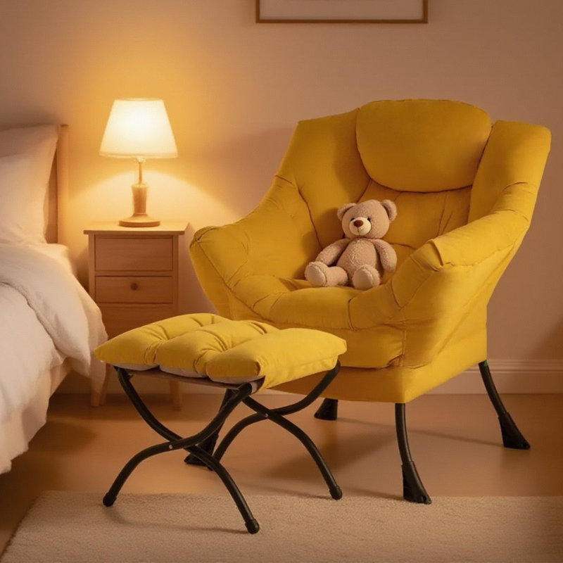 Fauteuil paresseux et rembourré Abramson, Velours jaune, Non