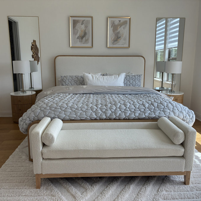 66"w Upholstered Bench For Bedroom End Of Bed - Ivory Boucle