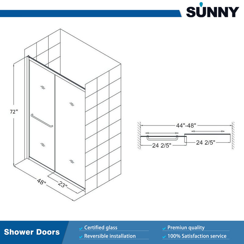 44"-48" W x 76" H Bypass Tempered Glass Semi-Frameless Shower Door, Black